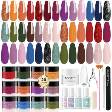 Aokitec 2024 Autumn Series Dip Powder Nail Kit, 36PCS 20 Colors 4PCS Dip Liquid Set